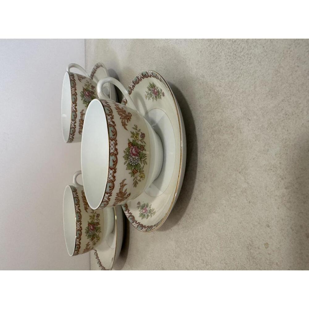 VTG Noritake Hand Painted Floral Teacup & Saucer 3 Japan Fine China Gold Trim